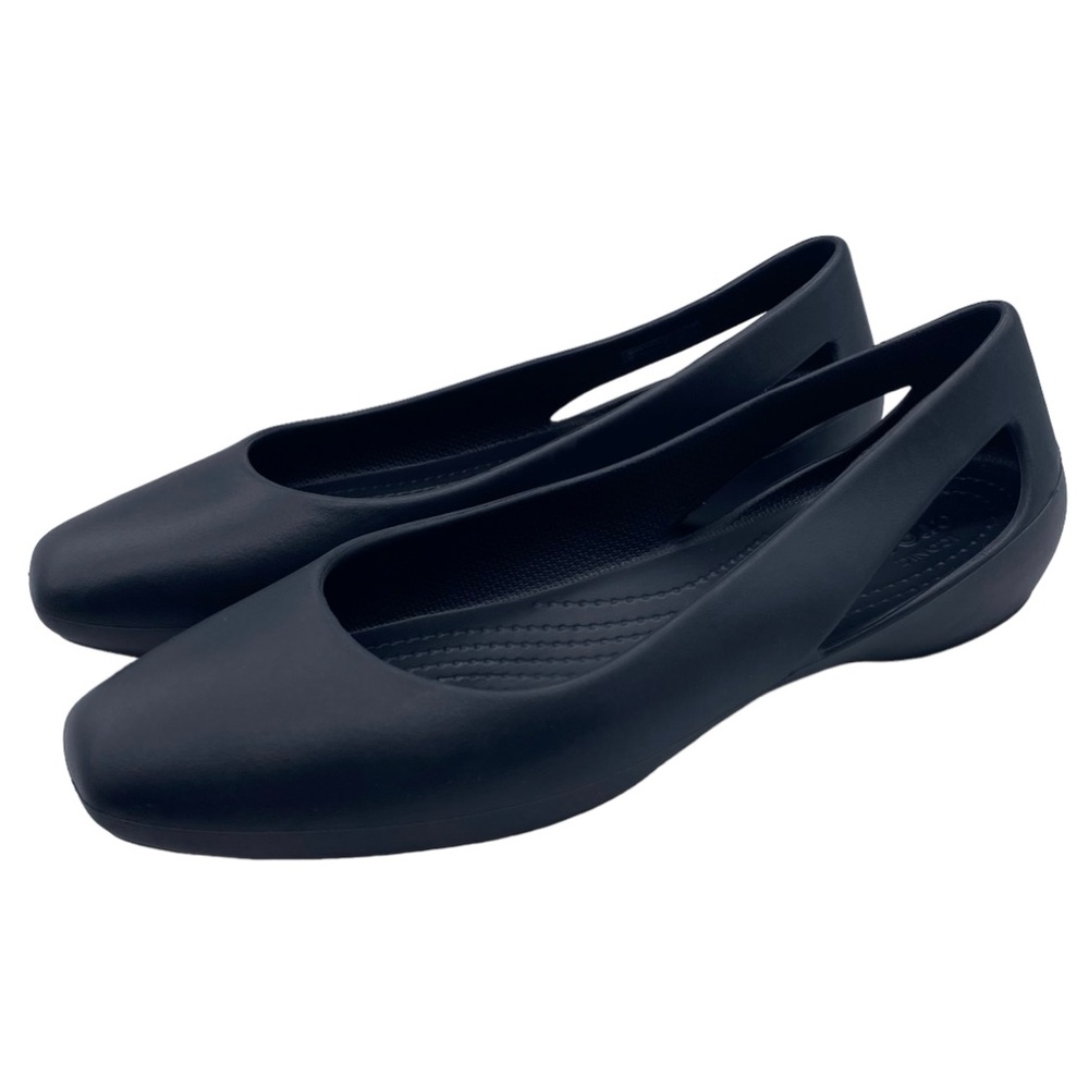 Crocs Shoes Black Flats Casual Lightweight Comfort Cut Out Minimal Neutral Sz 7